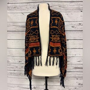 NWT Awesome Bohemian Fringe Knit Shawl with Sleeves